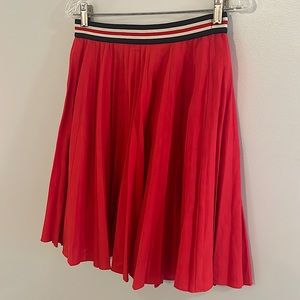 Theory Pleated Midi Skirt + Red, White & Blue waist strap